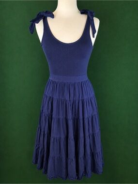 Chelsea & Violet Navy Tie-Shoulder Tiered Midi Dress